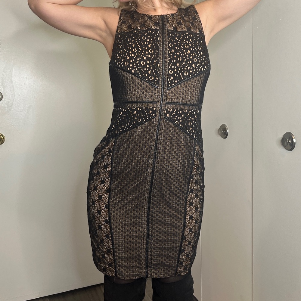 Black and nude Heartloom body contour dress
